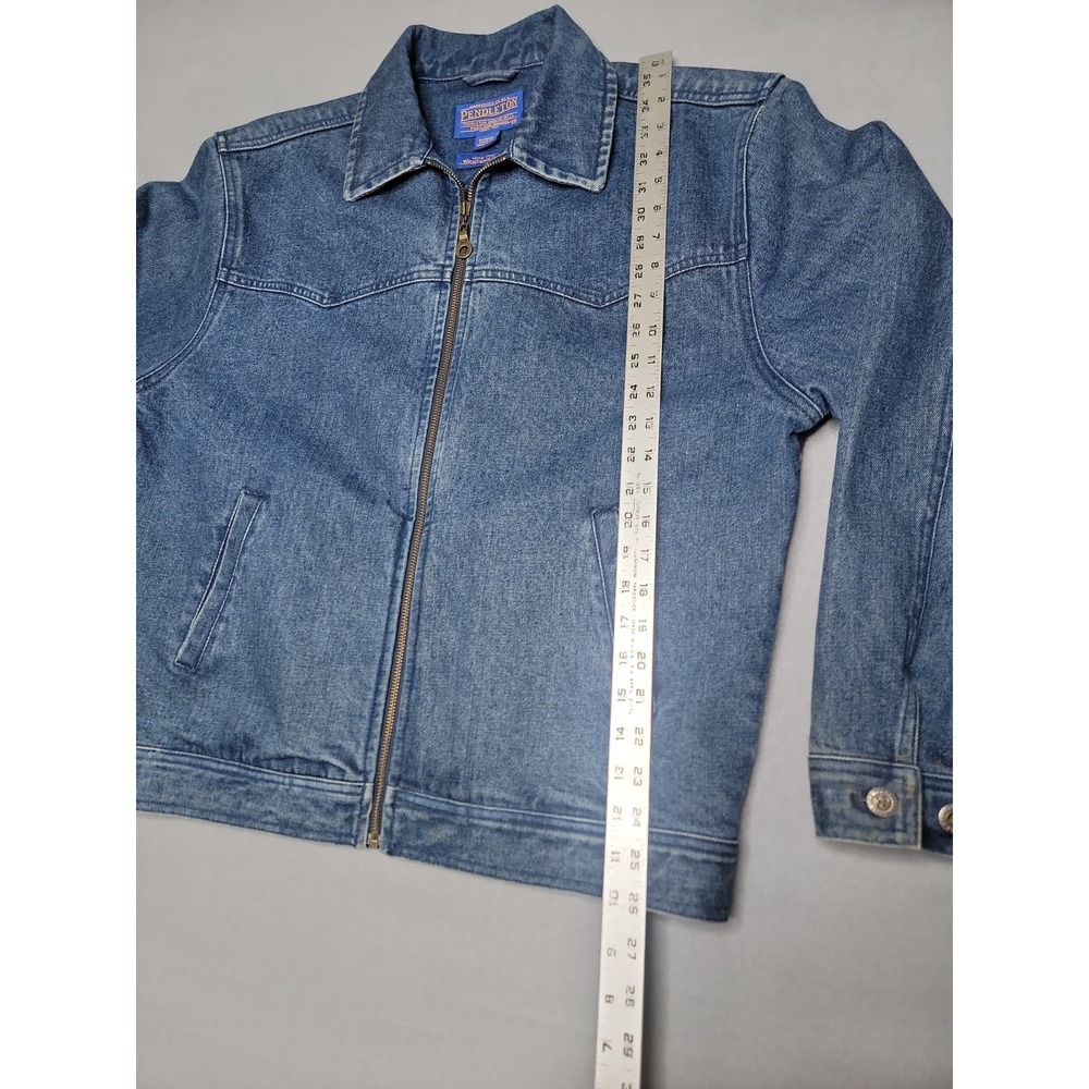 Vintage Pendleton High Grade Western Wear Denim Jacket Wool Thunderbird Aztec M - Picture 6 of 10